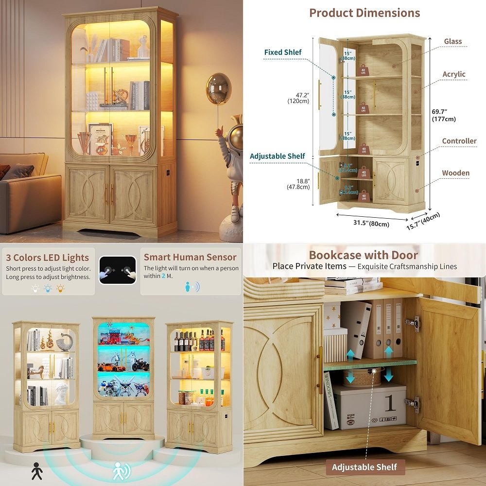 Glass Cabinet Display - 유리문과 수납 선반이 있는 디스플레이 캐비닛,