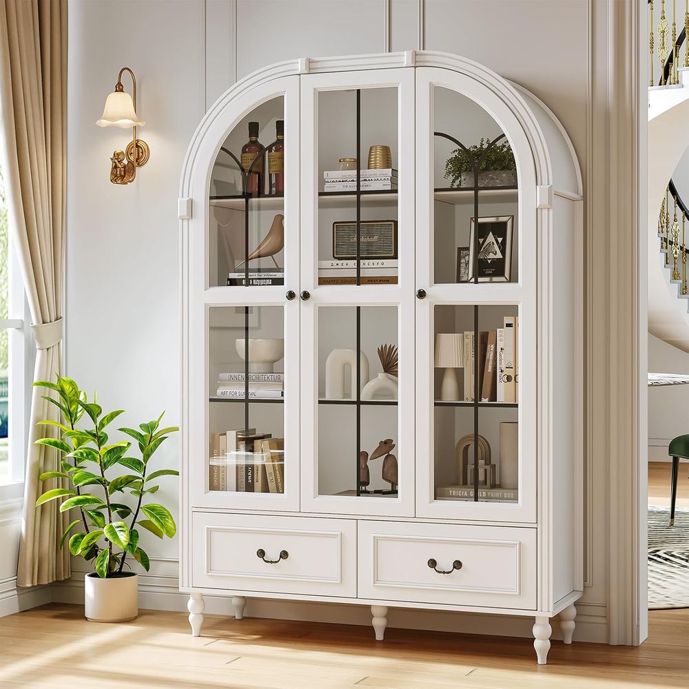 70.8인치 높이의 아치형 주방 팬트리 캐비닛, 유리문 - Glass Cabinet Display 리뷰 및 가격