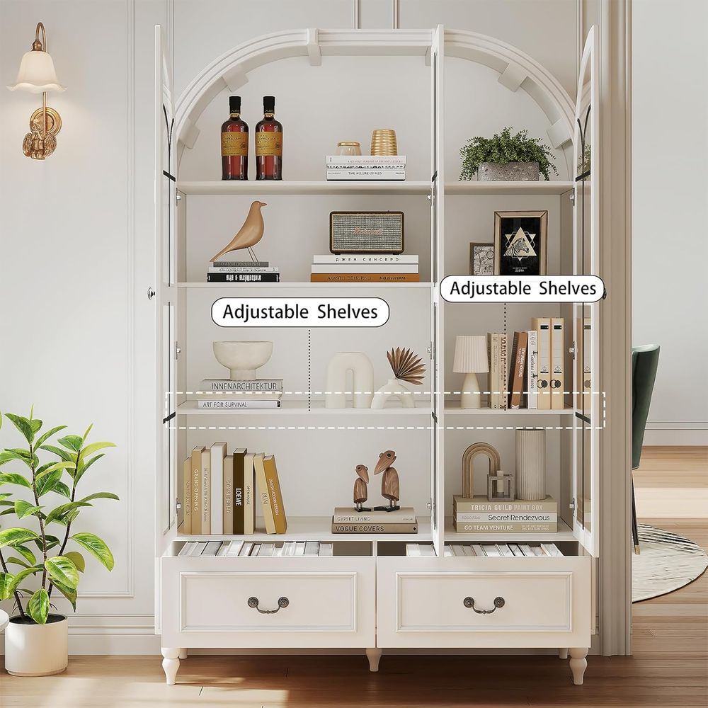 70.8인치 높이의 아치형 주방 팬트리 캐비닛, 유리문 - Glass Cabinet Display 리뷰 및 가격