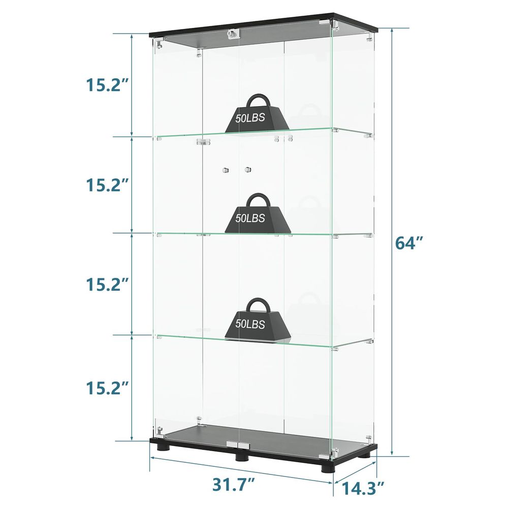 4단 선반 이중 도어 및 잠금장치가 있는 디스플레이 캐 - Glass Cabinet Display 리뷰 및 가격