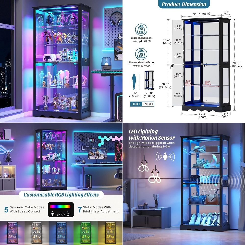 유리문이 있는 진열장, 6단 71인치 높이의 수집품용  - Glass Cabinet Display 리뷰 및 가격