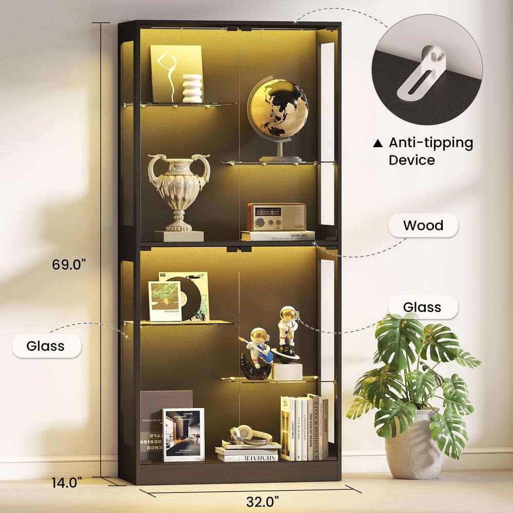 유리문이 있는 진열장 69, RGB LED 조명과 조절 - Glass Cabinet Display 리뷰 및 가격