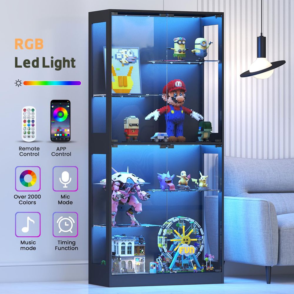 유리문이 있는 진열장 69, RGB LED 조명과 조절 - Glass Cabinet Display 리뷰 및 가격